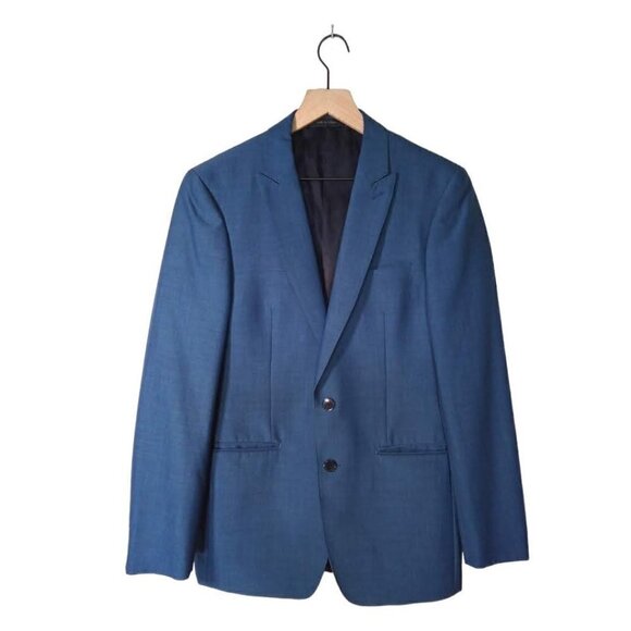 CALVIN Klein Blue Wool Mohair Exteme Slim Fit Single Breasted Blazer Sz 38R - Picture 1 of 5